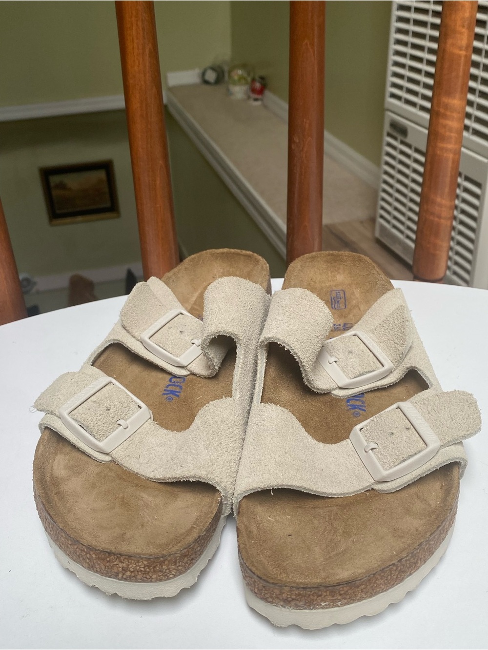 Birkenstock Beige Suede  Arizona Double-Buckle Slide Sandals size 9-9.5 women